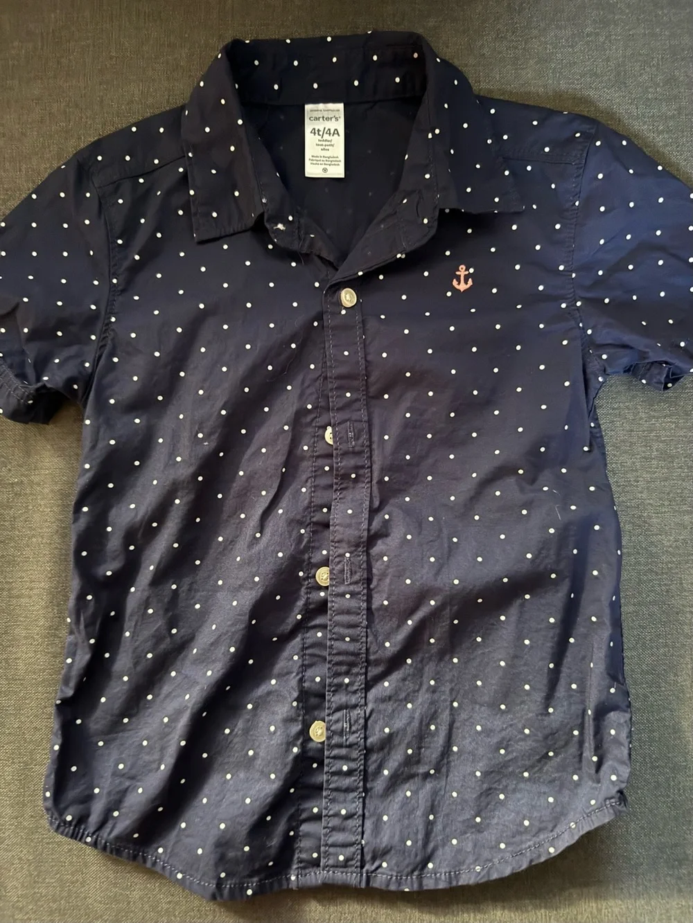 Carter's Navy Polka Dot Button-Down Shirt and Coral Short set